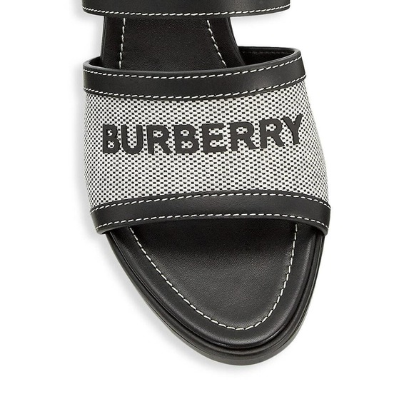 NIB BURBERRY HONOUR BLACK LEATHER LOGO SLIDE SANDALS MULE PUMPS 37 ITALY $690 - Picture 8 of 12